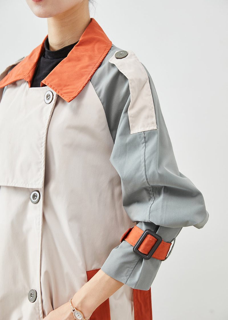 Håndlavet Colorblock Dobbelt Bryst Patchwork Bomuld Frakker Efterår - Dame trenchcoats