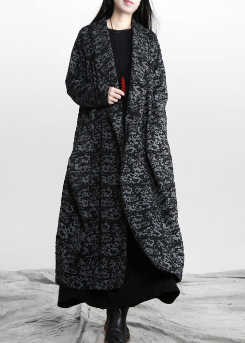 Håndlavet Grå Løse Lommer Print Fall Trench