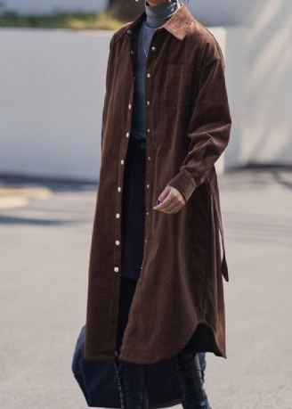 Håndlavet Revers Button Down Trenchcoat Chokolade Midi Frakke