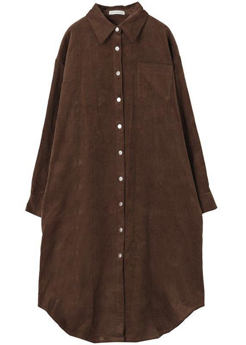 Håndlavet Revers Button Down Trenchcoat Chokolade Midi Frakke - Dame trenchcoats