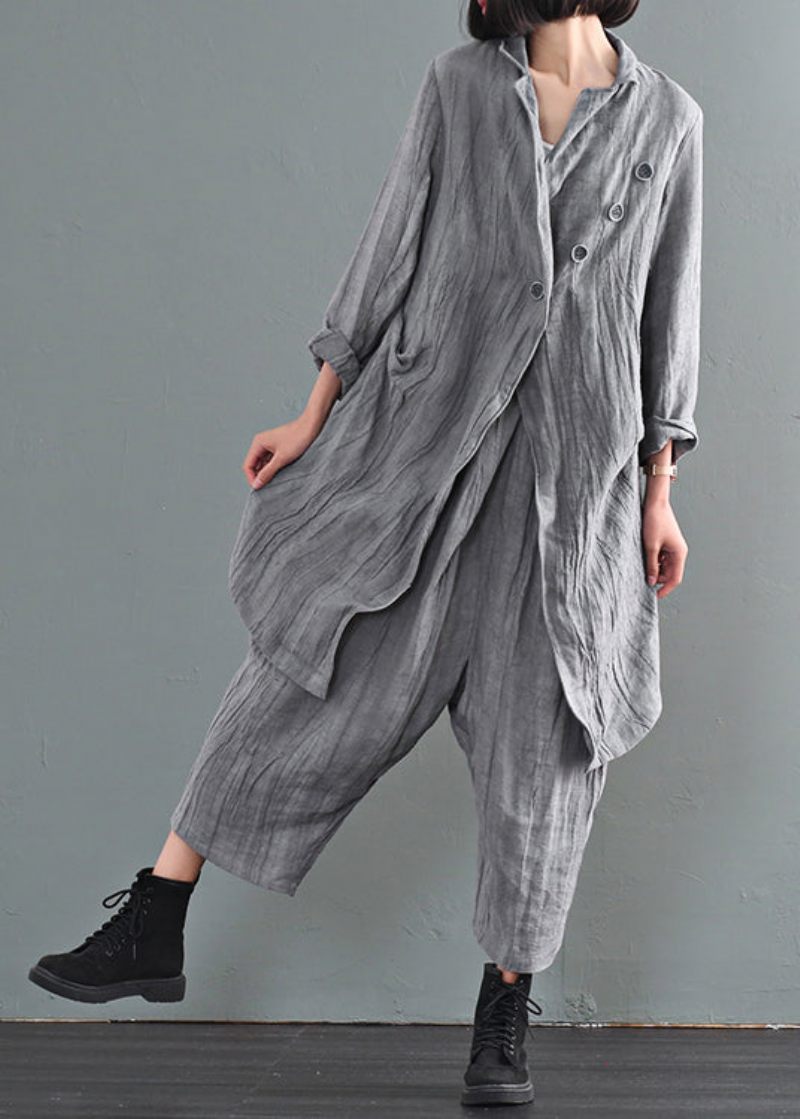 Italiensk Grå Oversized Tie Dye Linen Coat Outwear Efterår - Dame trenchcoats