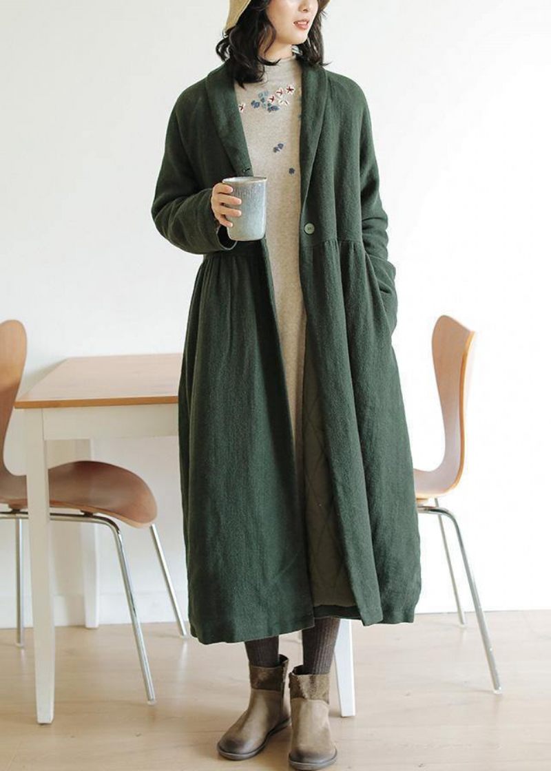 Italiensk Grøn Fint Outwear Tunika Tops Cinched Vinterfrakke - Dame trenchcoats