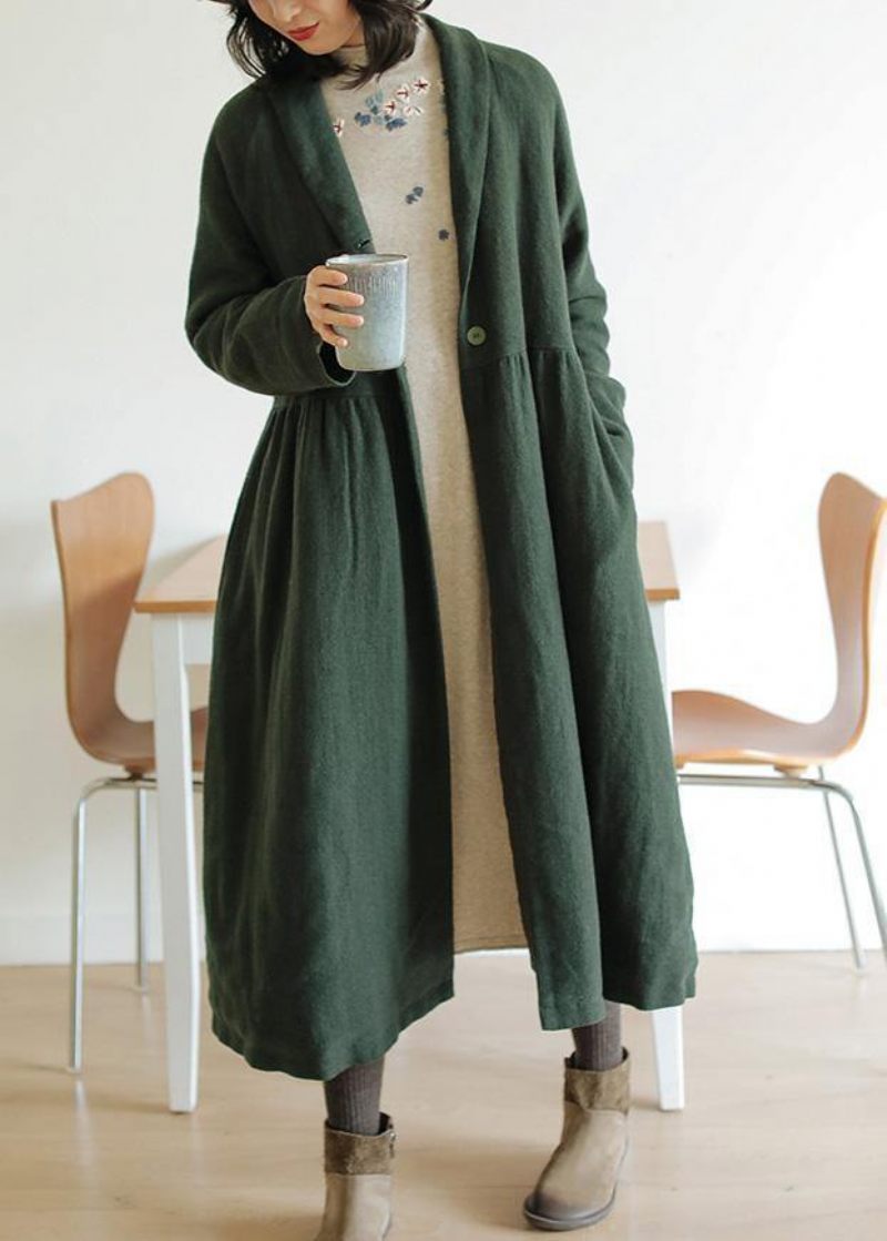 Italiensk Grøn Fint Outwear Tunika Tops Cinched Vinterfrakke - Dame trenchcoats