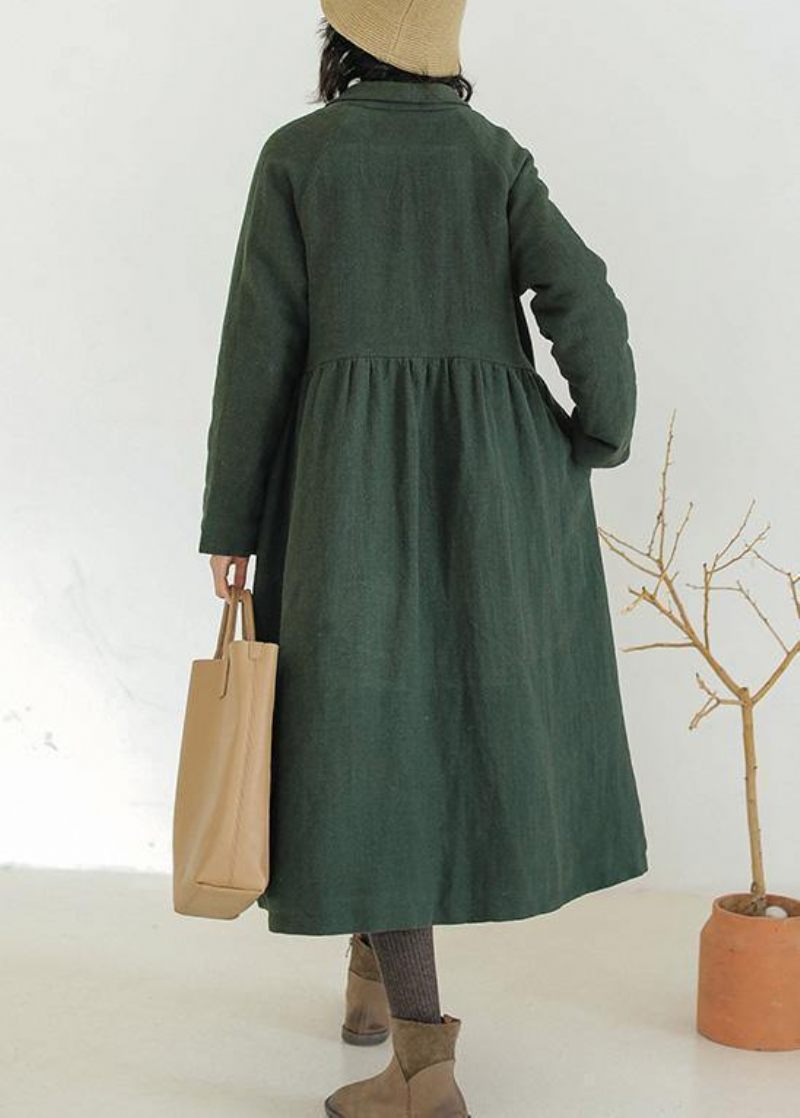 Italiensk Grøn Fint Outwear Tunika Tops Cinched Vinterfrakke - Dame trenchcoats