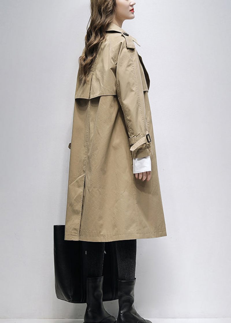 Italiensk Khaki-hak Med Dobbeltbrystlommer Bomuld Trench Spring - Dame trenchcoats