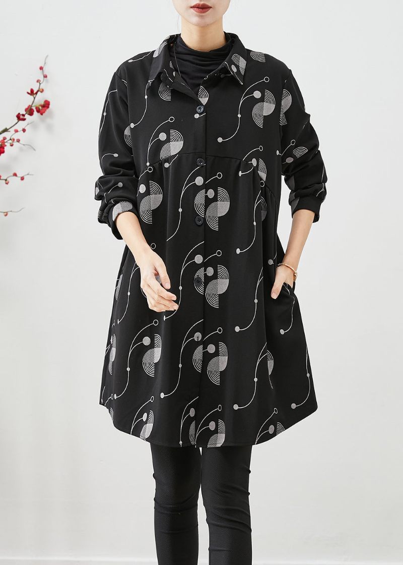 Italiensk Sort Oversized Print Bomuld Trench Fall - Dame trenchcoats