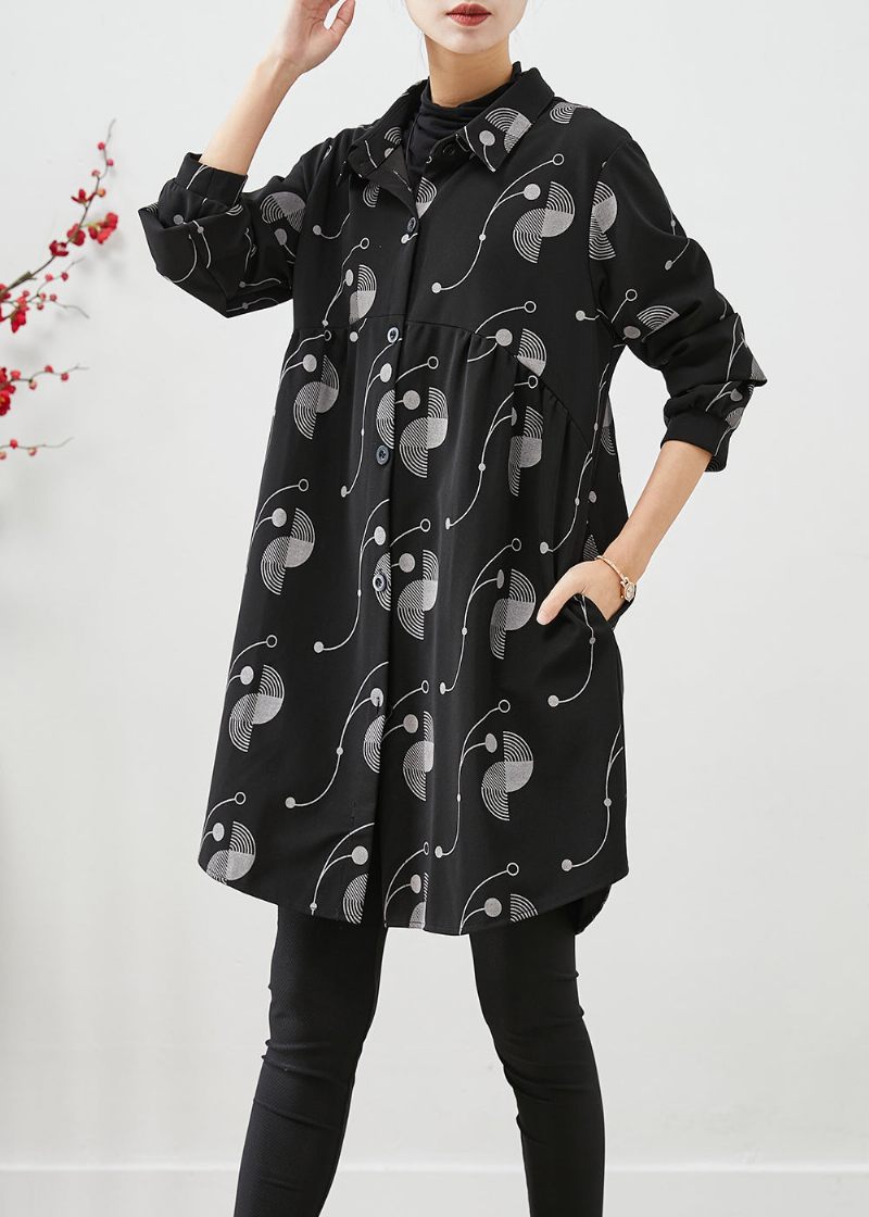 Italiensk Sort Oversized Print Bomuld Trench Fall - Dame trenchcoats