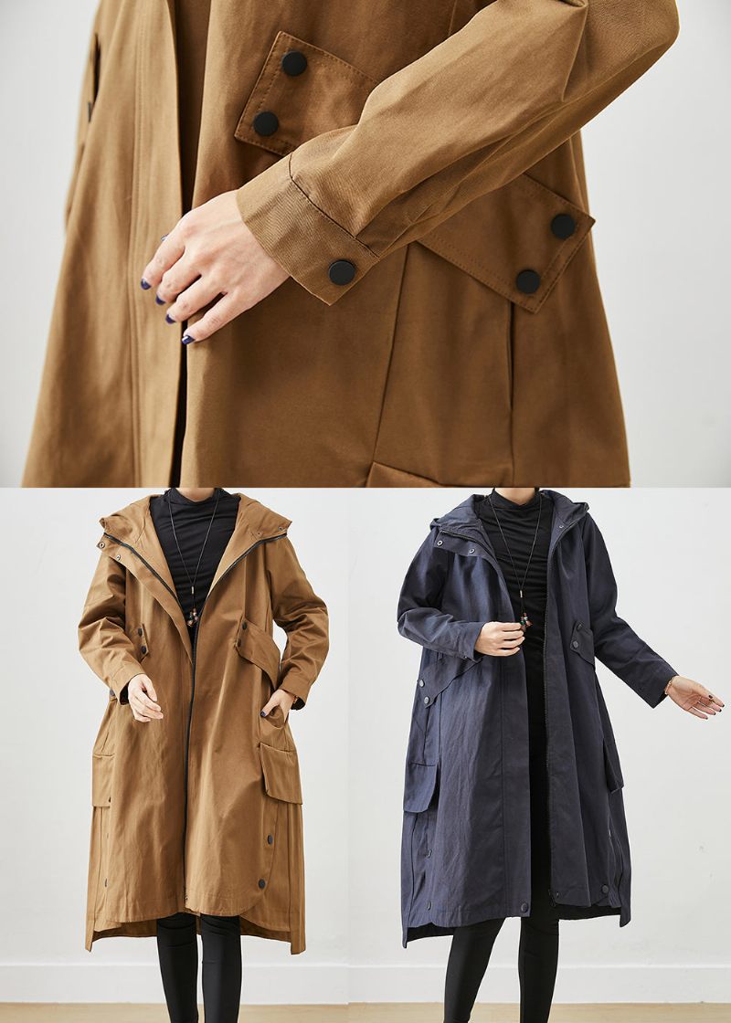 Kaffe Patchwork Bomuld Trench Overdimensionerede Lommer Falder - Dame trenchcoats