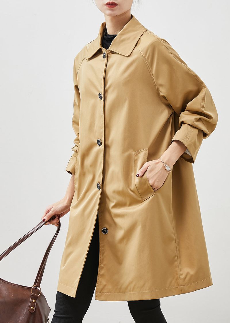 Khaki Lommer Bomuld Frakke Outwear Oversized Forår - Dame trenchcoats