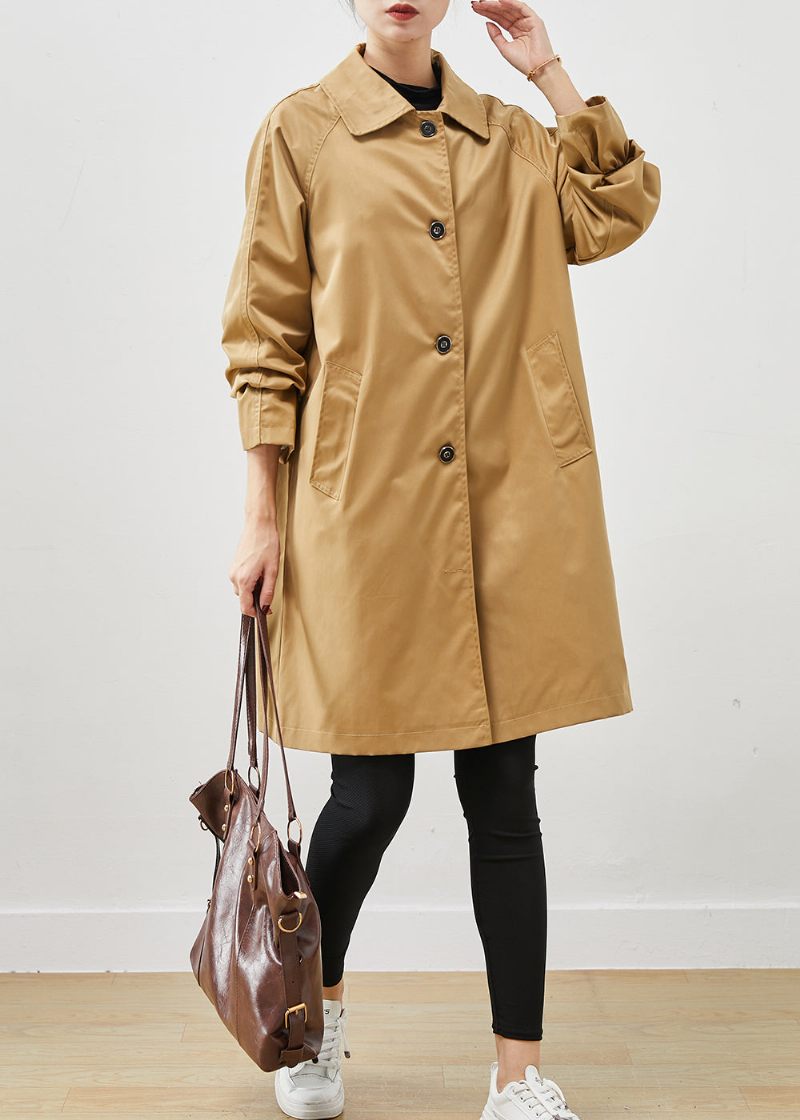 Khaki Lommer Bomuld Frakke Outwear Oversized Forår - Dame trenchcoats