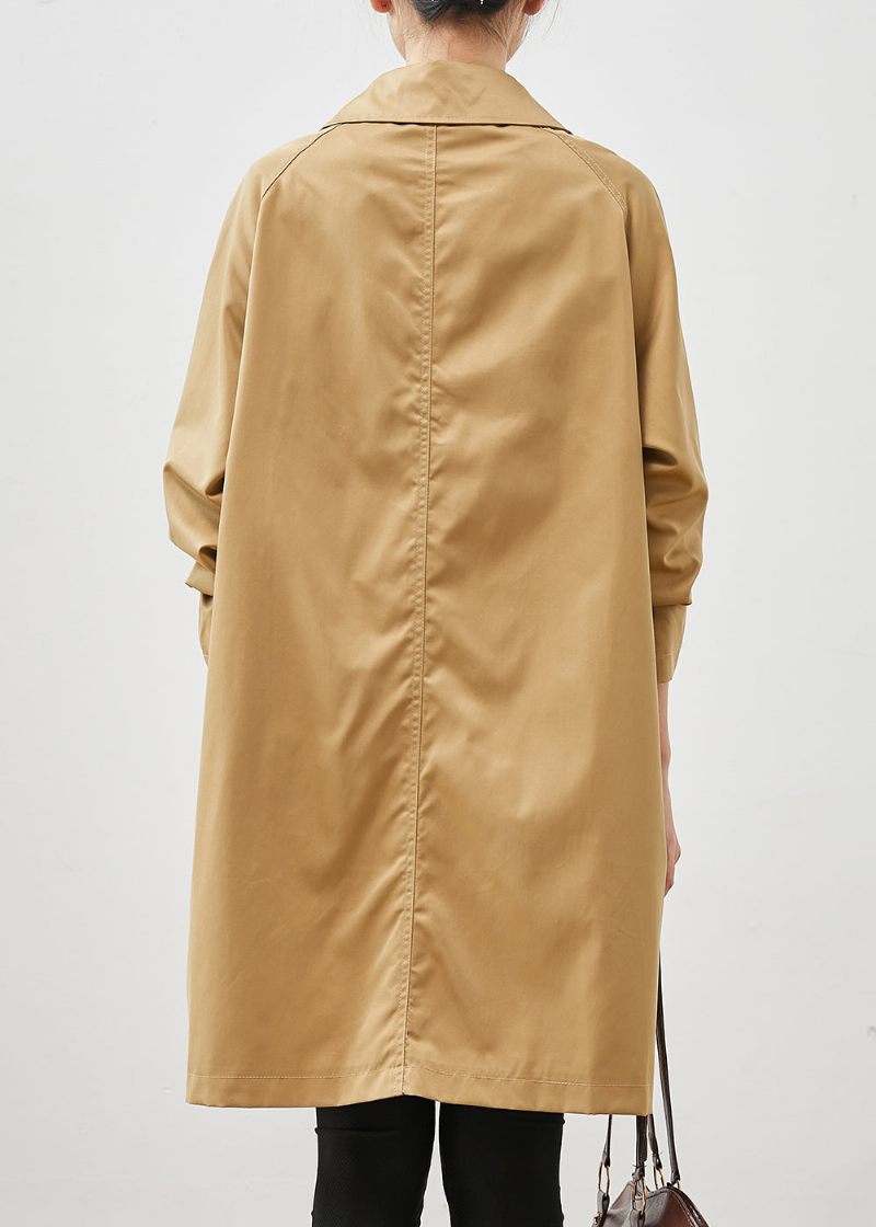 Khaki Lommer Bomuld Frakke Outwear Oversized Forår - Dame trenchcoats