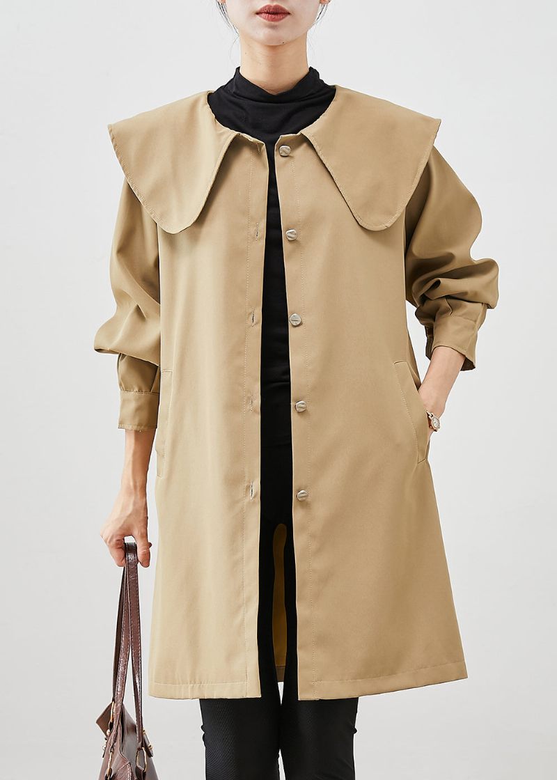 Khaki Oversized Cotton Coat Trench Peter Pan Krave Fall - Dame trenchcoats