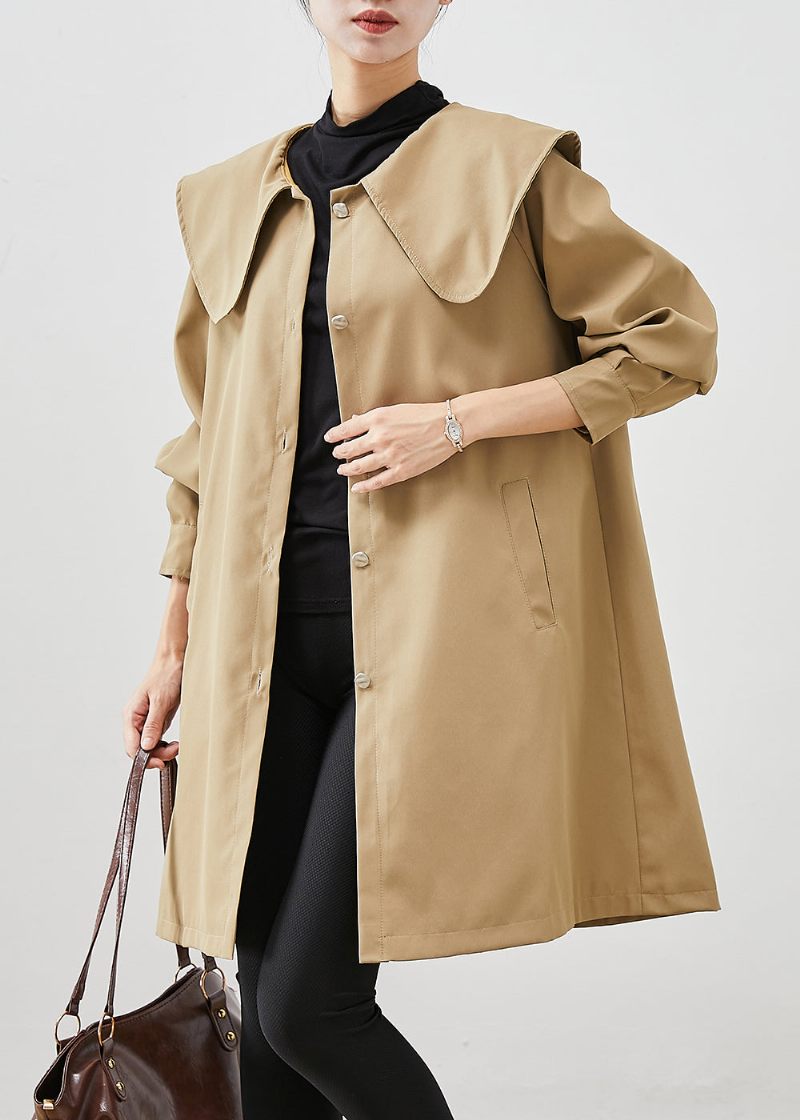 Khaki Oversized Cotton Coat Trench Peter Pan Krave Fall - Dame trenchcoats