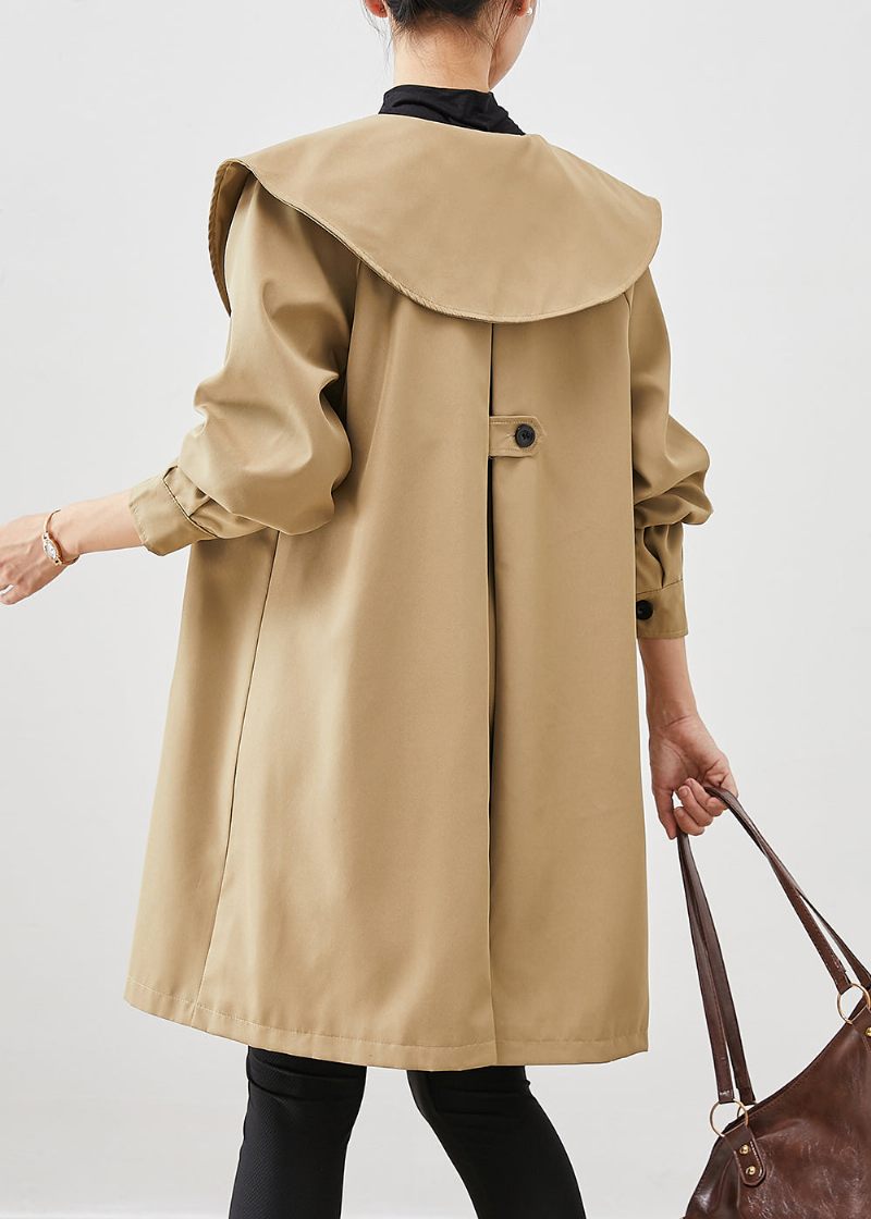 Khaki Oversized Cotton Coat Trench Peter Pan Krave Fall - Dame trenchcoats