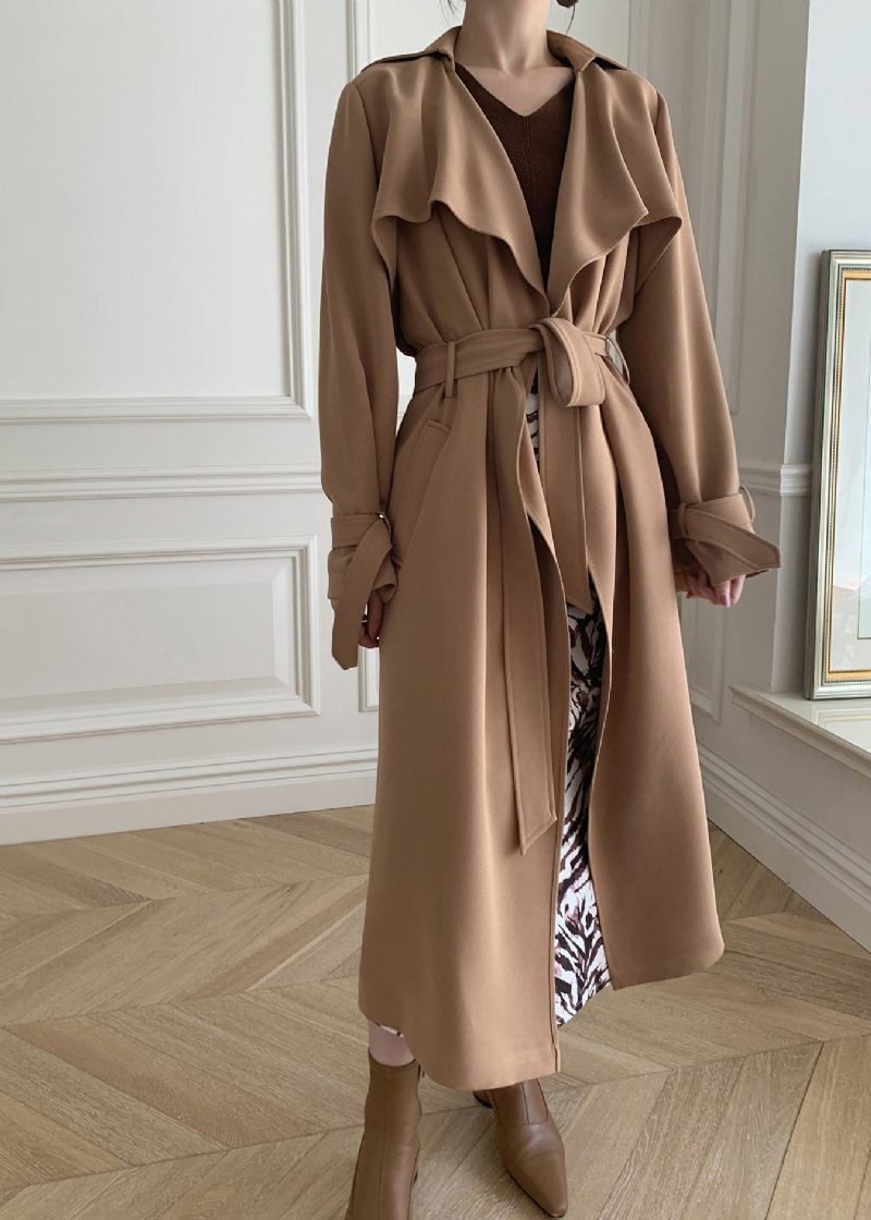 Khaki Peter Pan Krave Tie Talje Trench Coats Langærmet