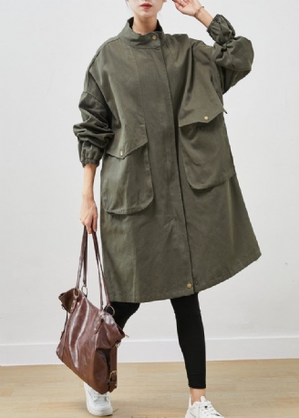 Klassisk Army Grøn Oversized Lommer Bomuld Frakke Outwear Spring