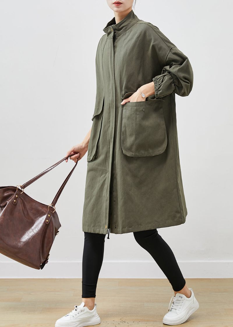 Klassisk Army Grøn Oversized Lommer Bomuld Frakke Outwear Spring - Dame trenchcoats