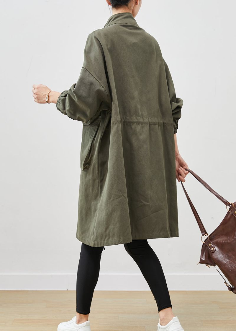 Klassisk Army Grøn Oversized Lommer Bomuld Frakke Outwear Spring - Dame trenchcoats