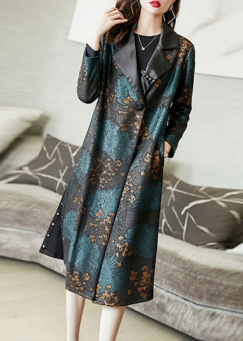 Klassisk Farveblok Peter Pan Kravelommer Print Silk Trench Coat Spring - Dame trenchcoats