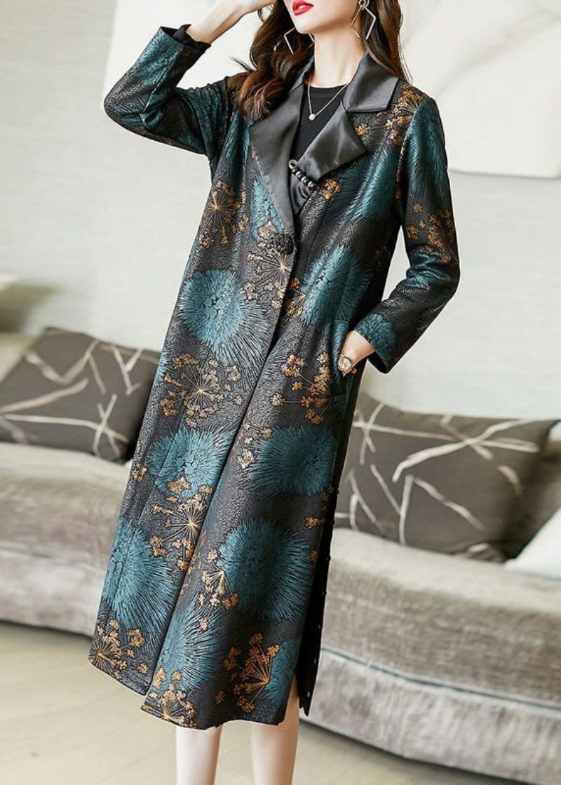 Klassisk Farveblok Peter Pan Kravelommer Print Silk Trench Coat Spring - Dame trenchcoats