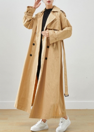 Klassisk Khaki Oversized Double Breast Bomuld Trench Fall