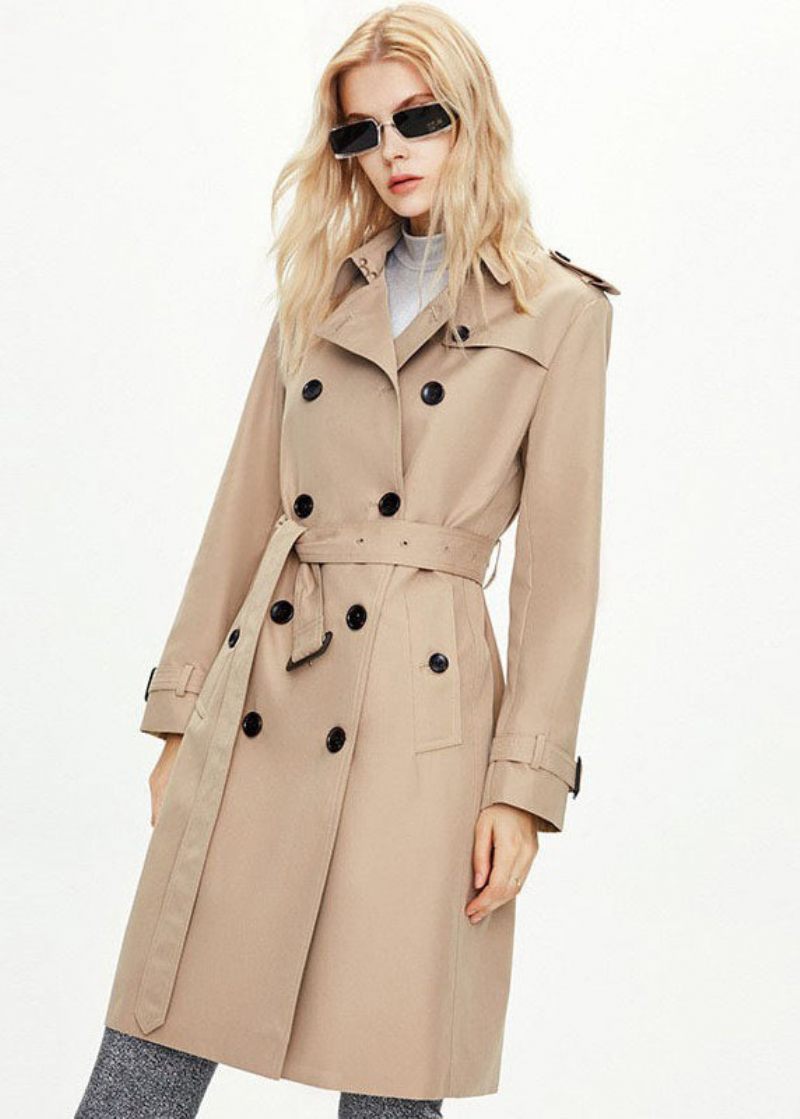 Klassisk Khaki Peter Pan Krave Dobbelt Bryst Bomuld Cinch Coat Fall