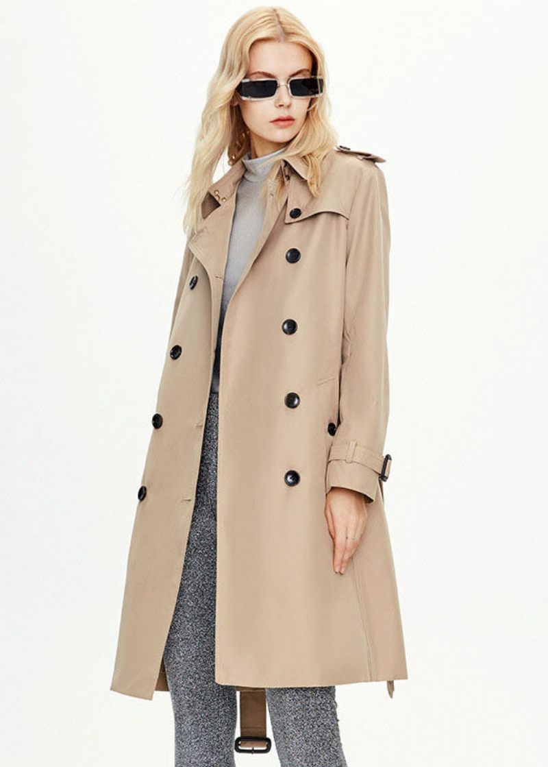 Klassisk Khaki Peter Pan Krave Dobbelt Bryst Bomuld Cinch Coat Fall - Dame trenchcoats