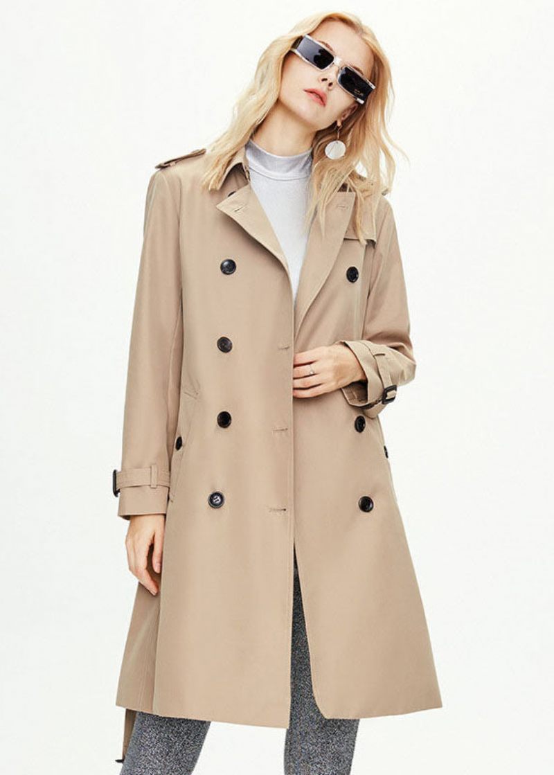 Klassisk Khaki Peter Pan Krave Dobbelt Bryst Bomuld Cinch Coat Fall - Dame trenchcoats