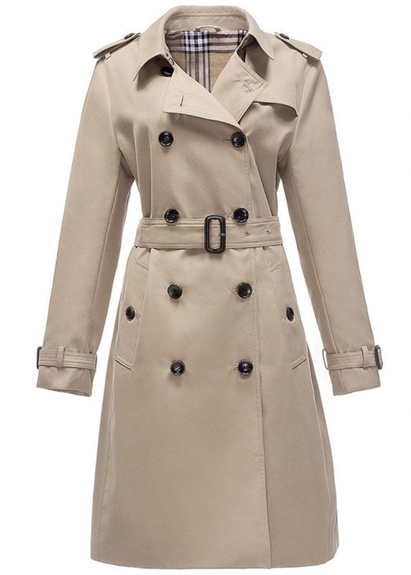 Klassisk Khaki Peter Pan Krave Dobbelt Bryst Bomuld Cinch Coat Fall - Dame trenchcoats