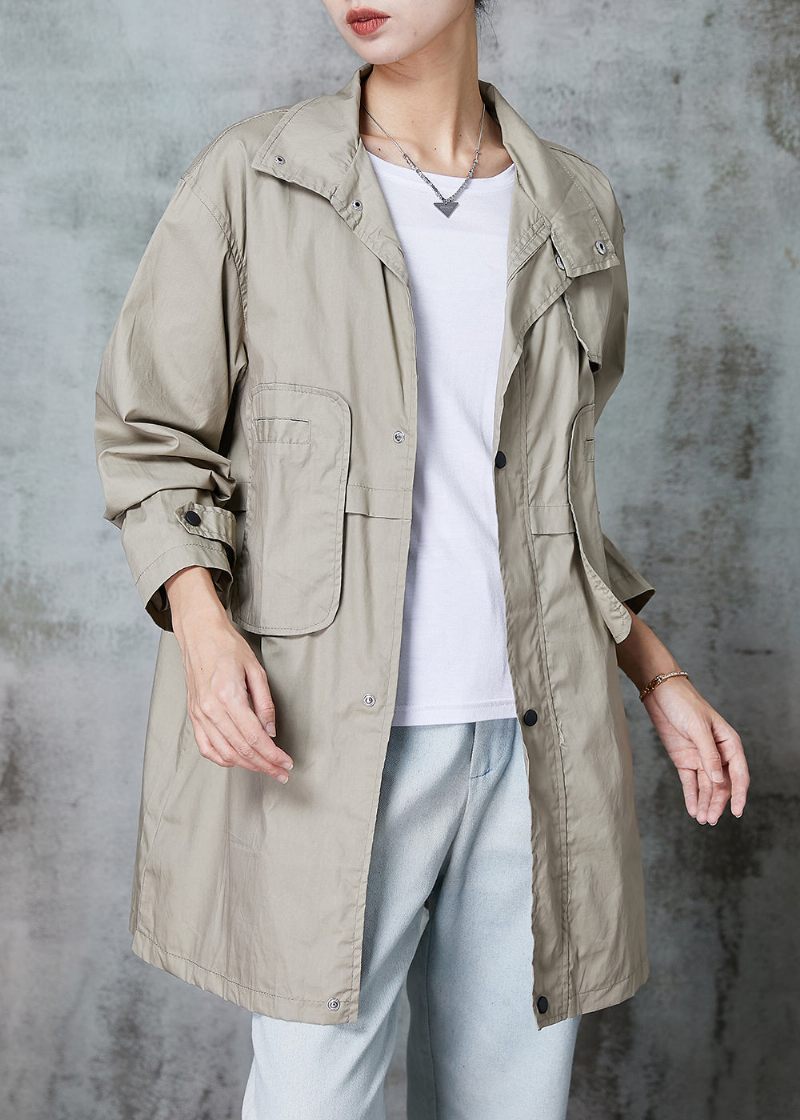 Klassisk Khaki Peter Pan Krave Patchwork Lommer Bomuld Trench Spring