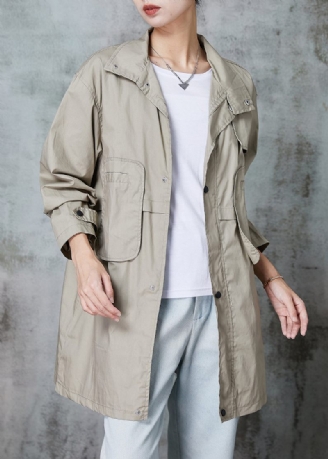 Klassisk Khaki Peter Pan Krave Patchwork Lommer Bomuld Trench Spring