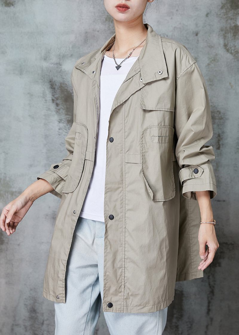 Klassisk Khaki Peter Pan Krave Patchwork Lommer Bomuld Trench Spring - Dame trenchcoats