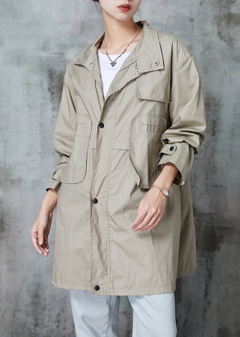 Klassisk Khaki Peter Pan Krave Patchwork Lommer Bomuld Trench Spring - Dame trenchcoats