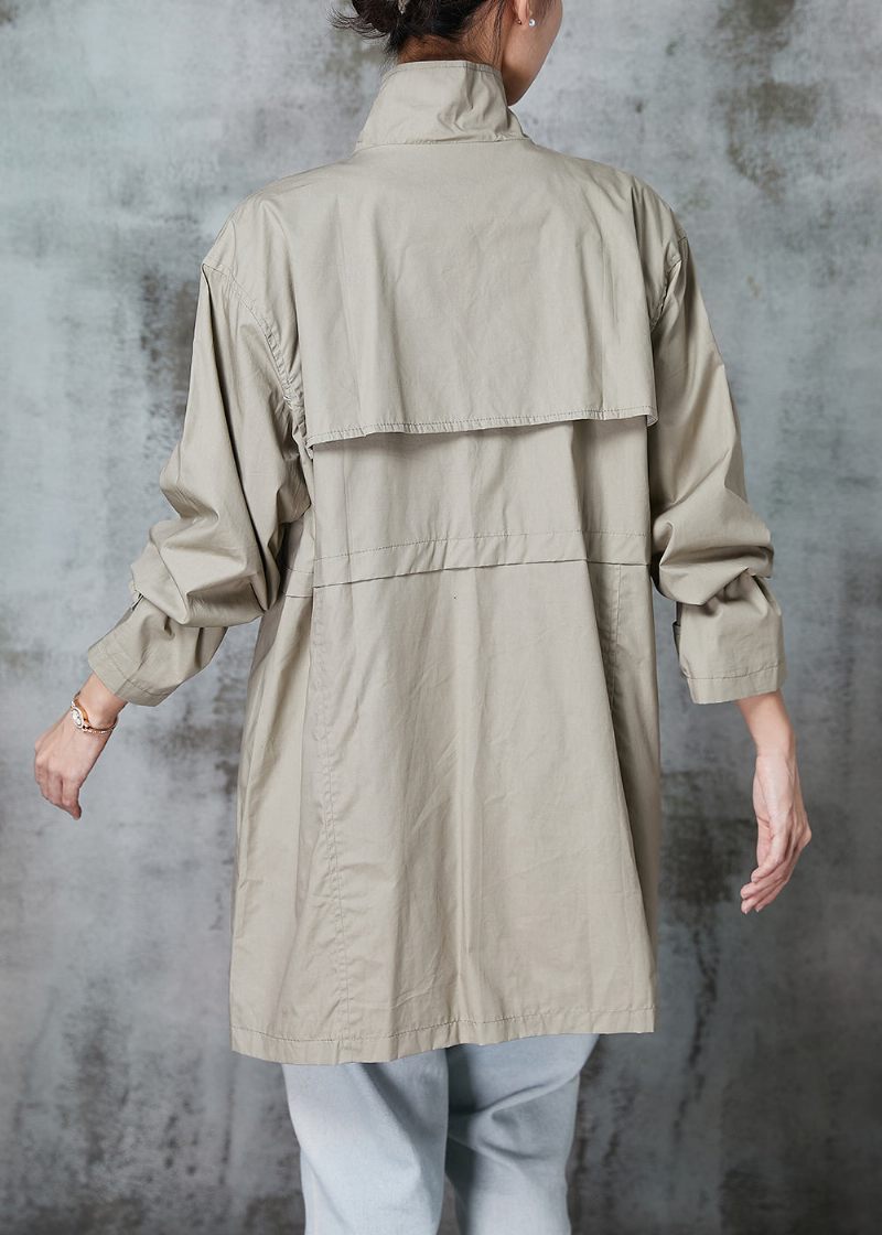 Klassisk Khaki Peter Pan Krave Patchwork Lommer Bomuld Trench Spring - Dame trenchcoats