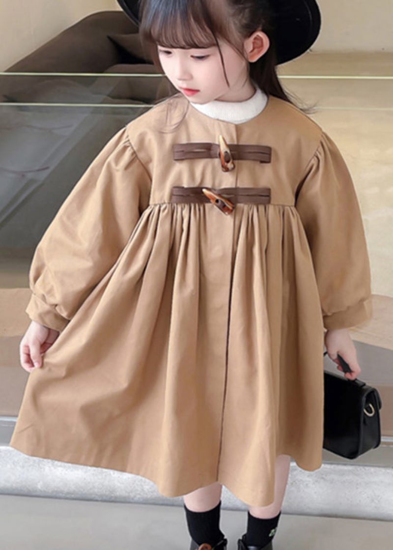 Klassisk Khaki Rynket Button Sløjfe Patchwork Bomuld Baby Girls Trench Fall - Dame trenchcoats