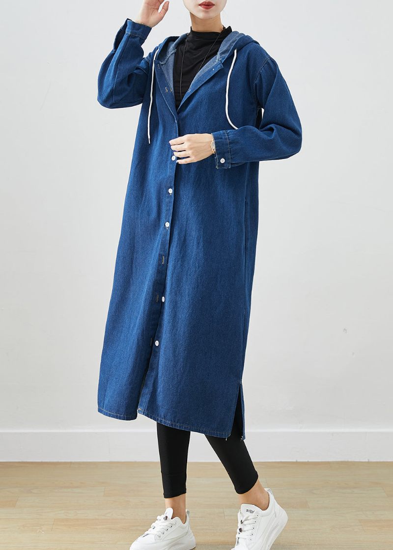 Klassisk Marineblå Hættetrøje Denimfrakke Outwear Efterår - Dame trenchcoats