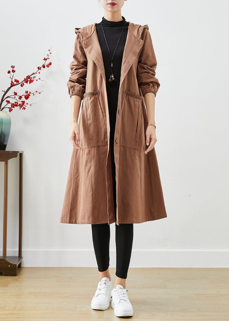 Kunst Kaffe Hættelommer Bomuld Trench Coats Efterår - Dame trenchcoats