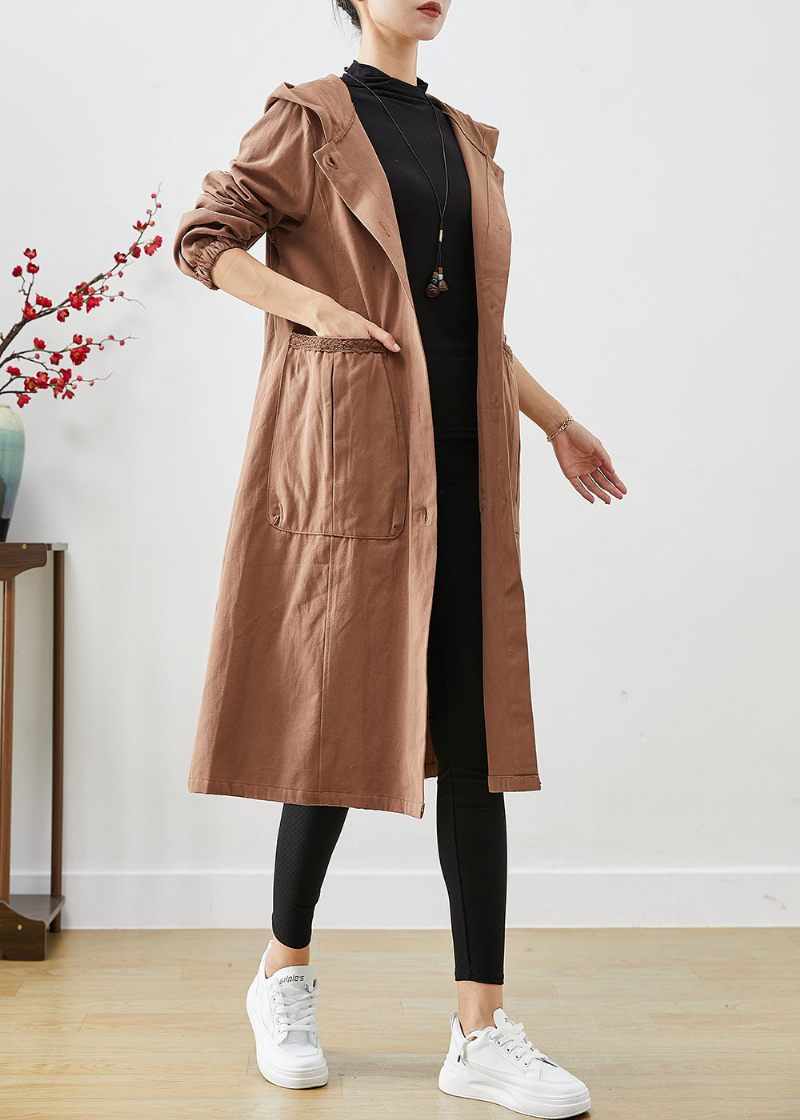 Kunst Kaffe Hættelommer Bomuld Trench Coats Efterår - Dame trenchcoats