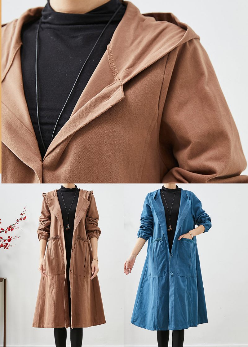 Kunst Kaffe Hættelommer Bomuld Trench Coats Efterår - Dame trenchcoats