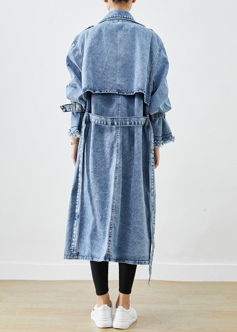 Kunst Lyseblå Revers Dobbeltbryst Denim Trenchcoats Efterår - Dame trenchcoats