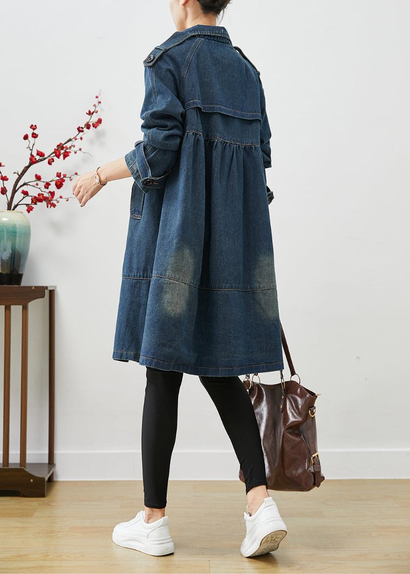 Kvinder Blå Oversized Double Breast Denim Trench Coats Efterår - Dame trenchcoats