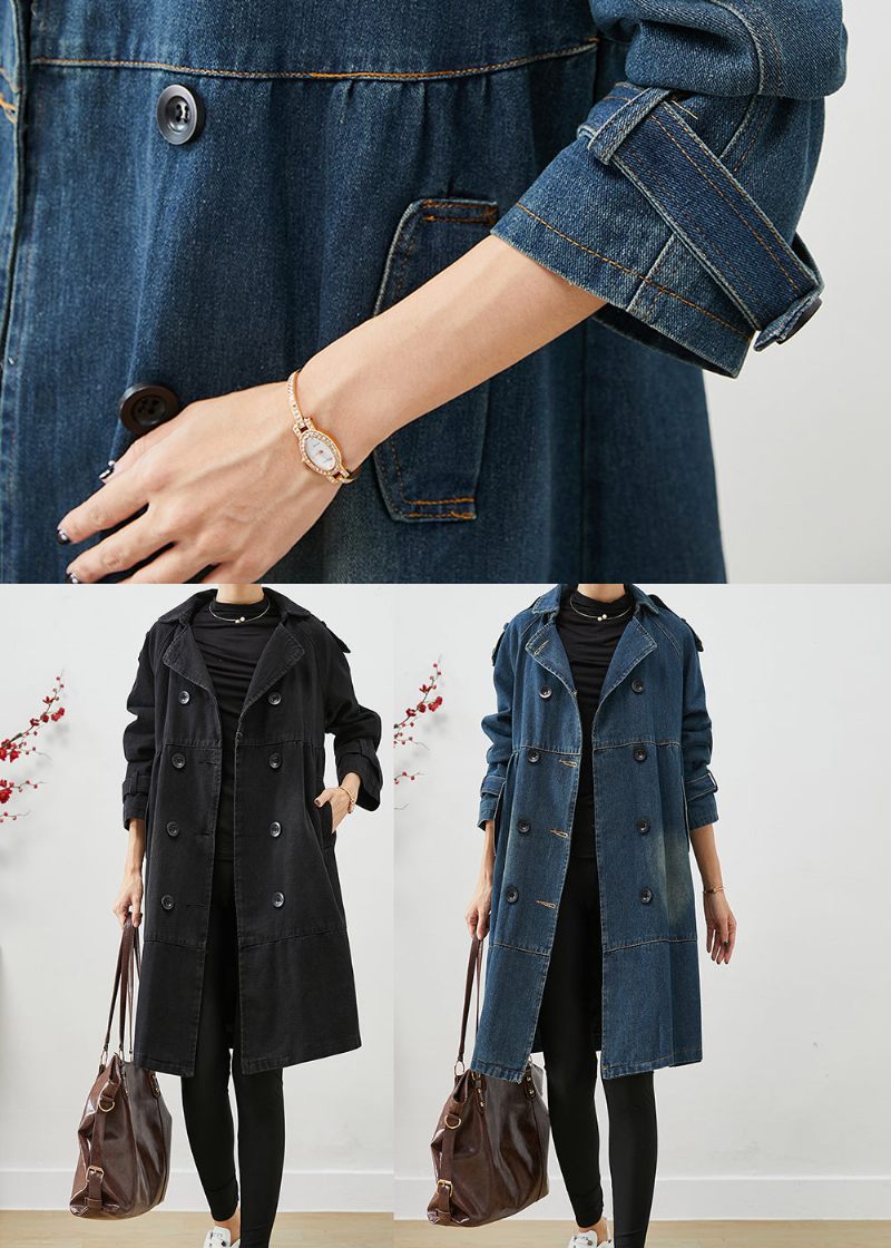 Kvinder Blå Oversized Double Breast Denim Trench Coats Efterår - Dame trenchcoats