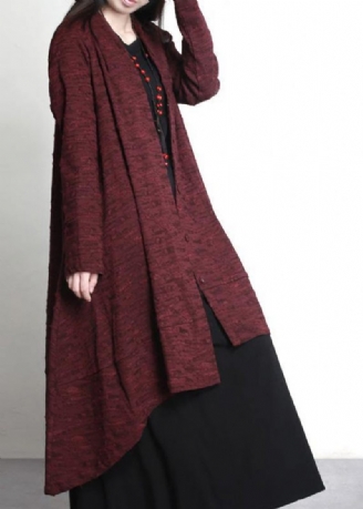 Kvinder Burgundy Jacquard Plus Size Tøj Large Hem Outwear