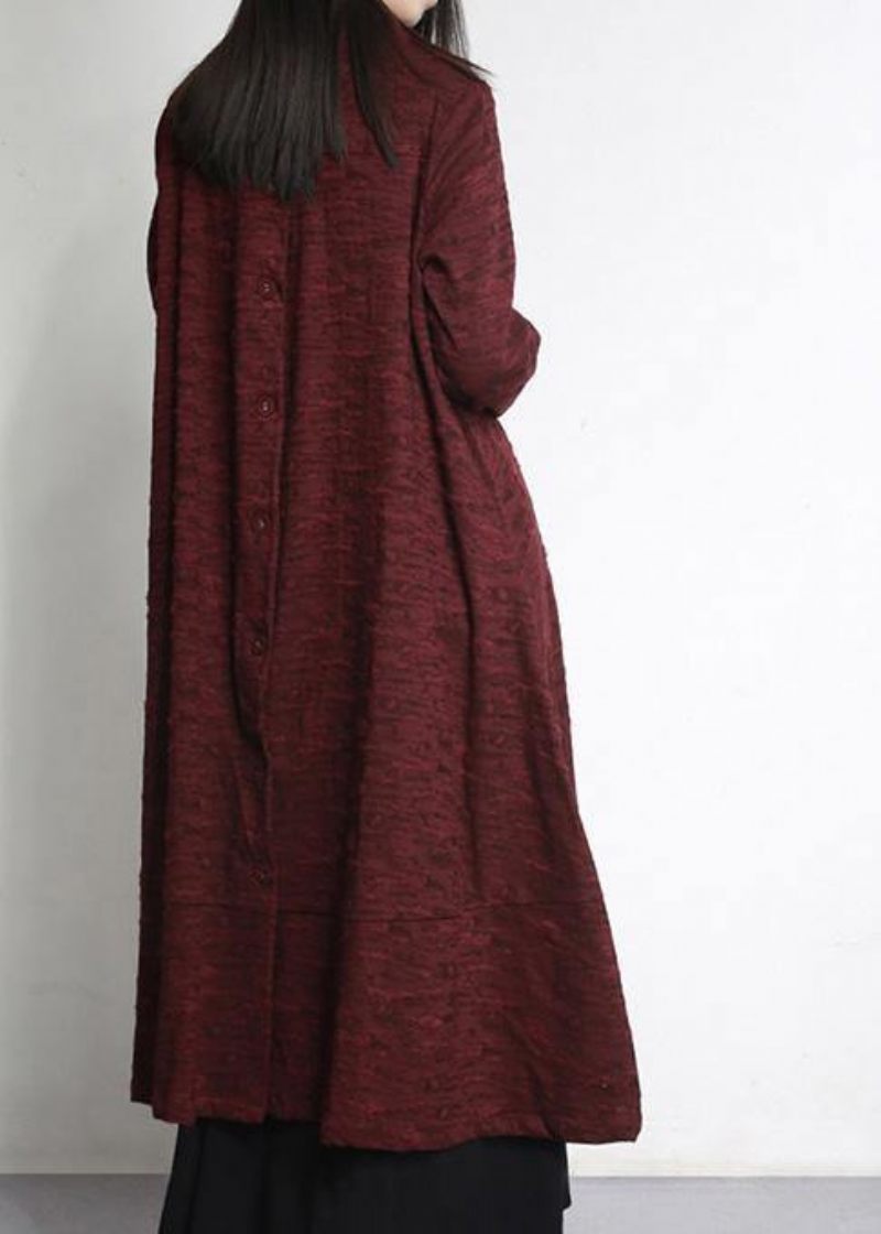 Kvinder Burgundy Jacquard Plus Size Tøj Large Hem Outwear - Bourgogne