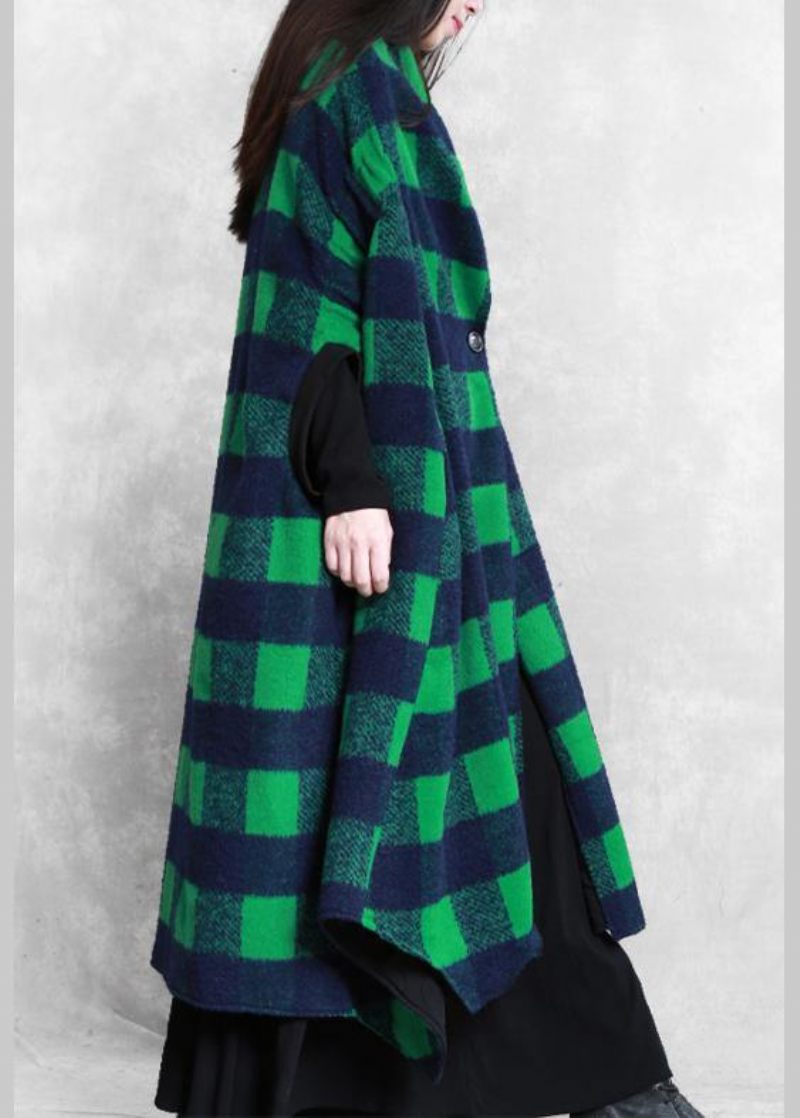 Kvinder Casual Jakker Frakker Grøn Plaid Batwing Sleeve Patchwork Uld Overfrakke - Dame trenchcoats