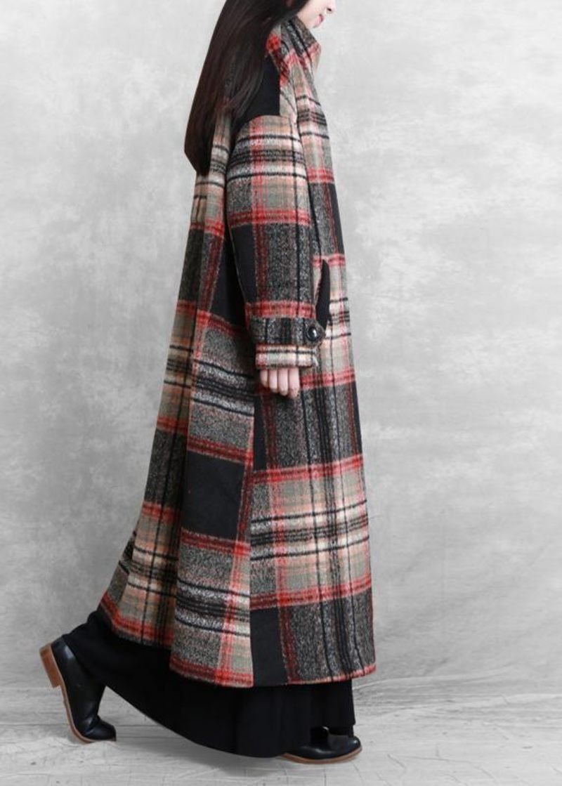 Kvinder Casual Lange Jakker Frakker Sort Plaid Slips Talje Asymmetrisk Ulden Frakke - Dame trenchcoats