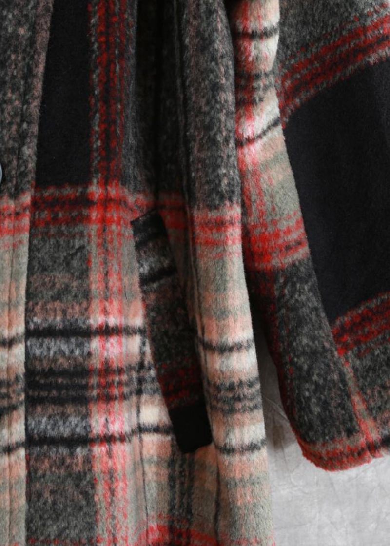 Kvinder Casual Lange Jakker Frakker Sort Plaid Slips Talje Asymmetrisk Ulden Frakke - Dame trenchcoats