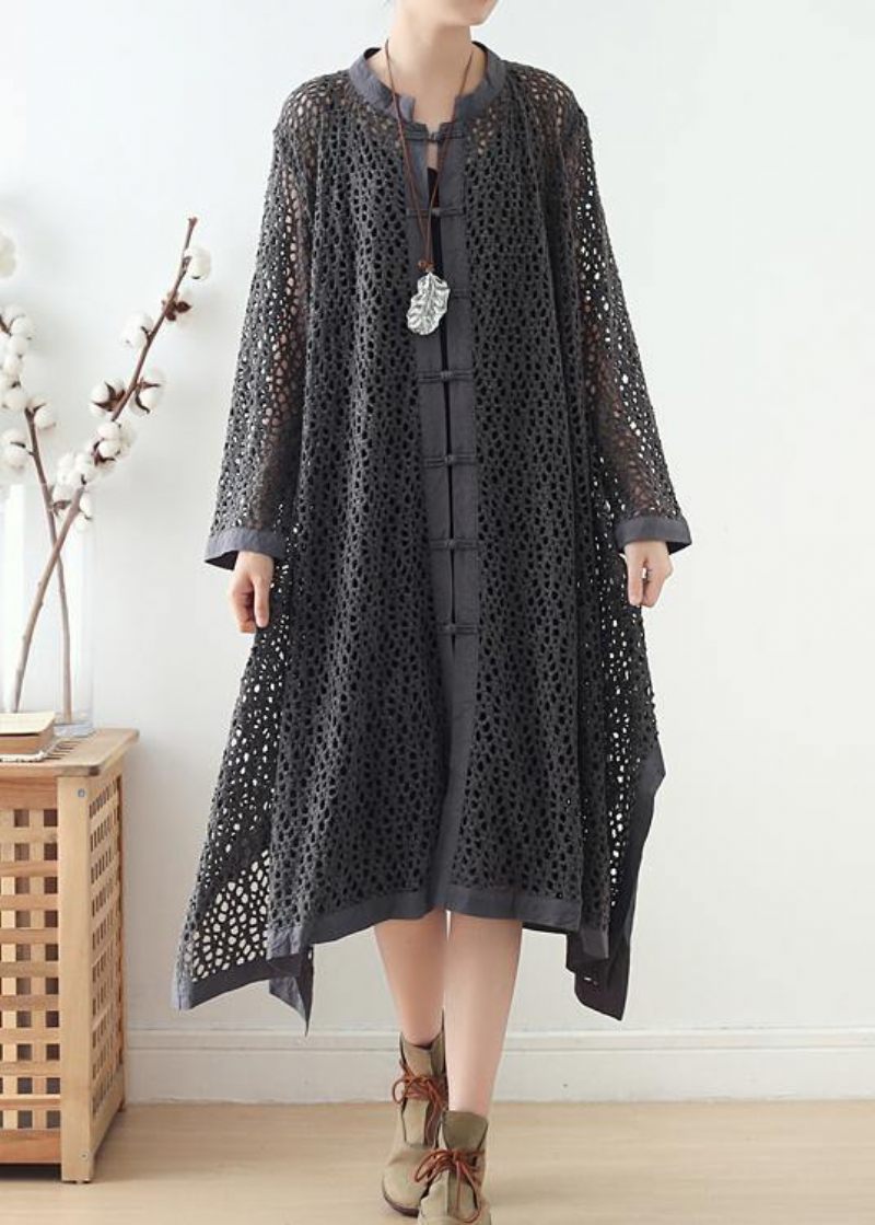 Kvinder Hollow Out Spring Black Loose Coat