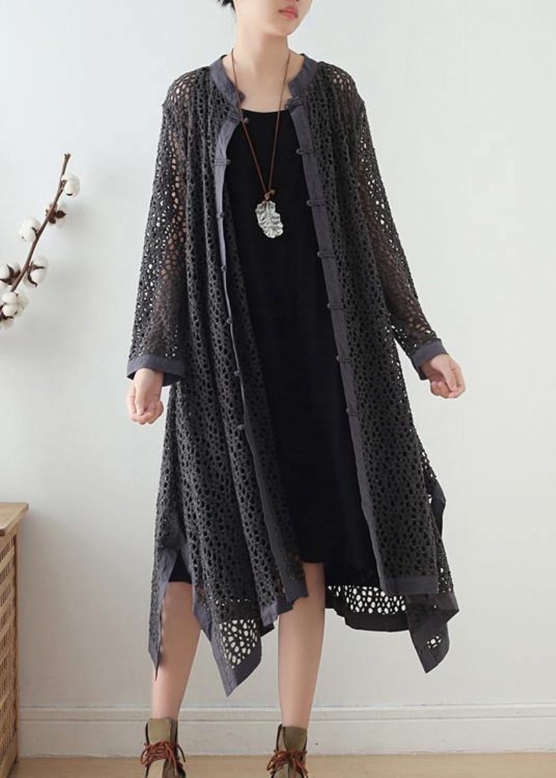 Kvinder Hollow Out Spring Black Loose Coat - Dame trenchcoats