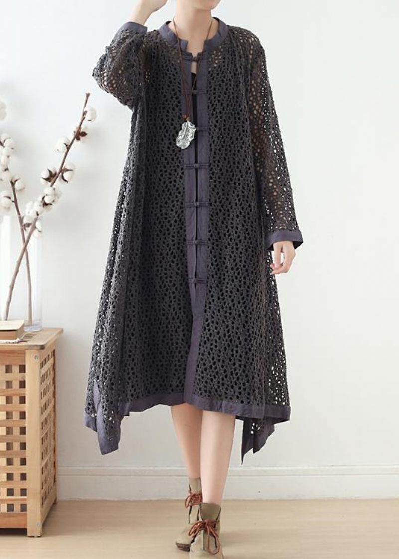 Kvinder Hollow Out Spring Black Loose Coat - Dame trenchcoats